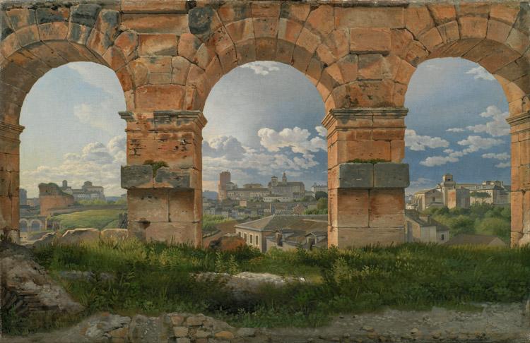 Christoffer Wilhelm Eckersberg View through three northwest arches of the Colosseum in Rome.Storm gathering over the city (mk09)